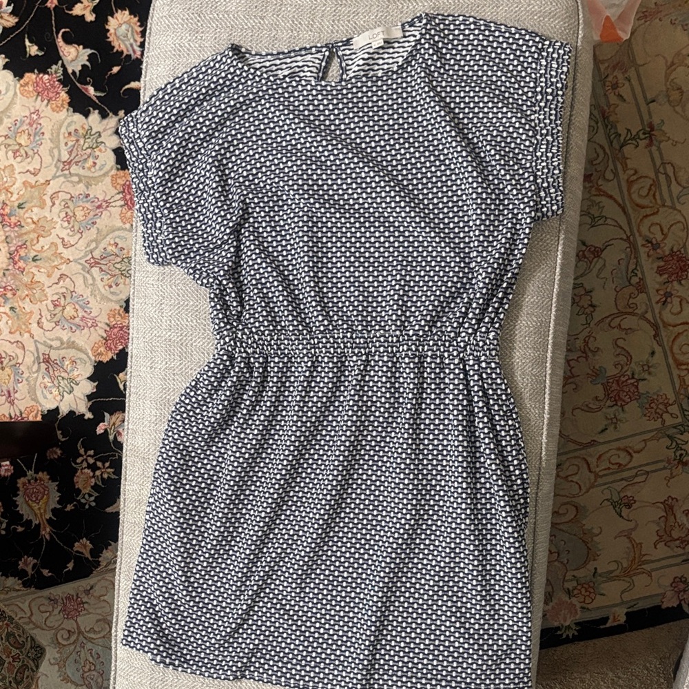 LOFT Navy and White Mini Dress